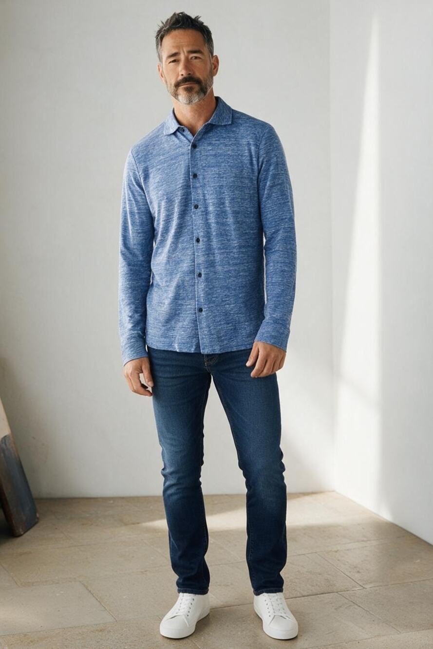 REISS Portland Polo Mens NEW Size XL Shirt $145 Denim Blue Heather